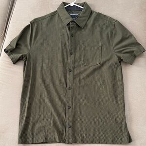 Express Men's Dark Olive Patterned Shirt